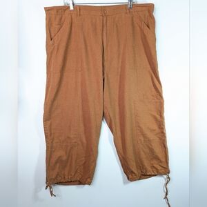 Vtg Linen Capris 2XL Brown Cargo Loose Wide Leg Pockets